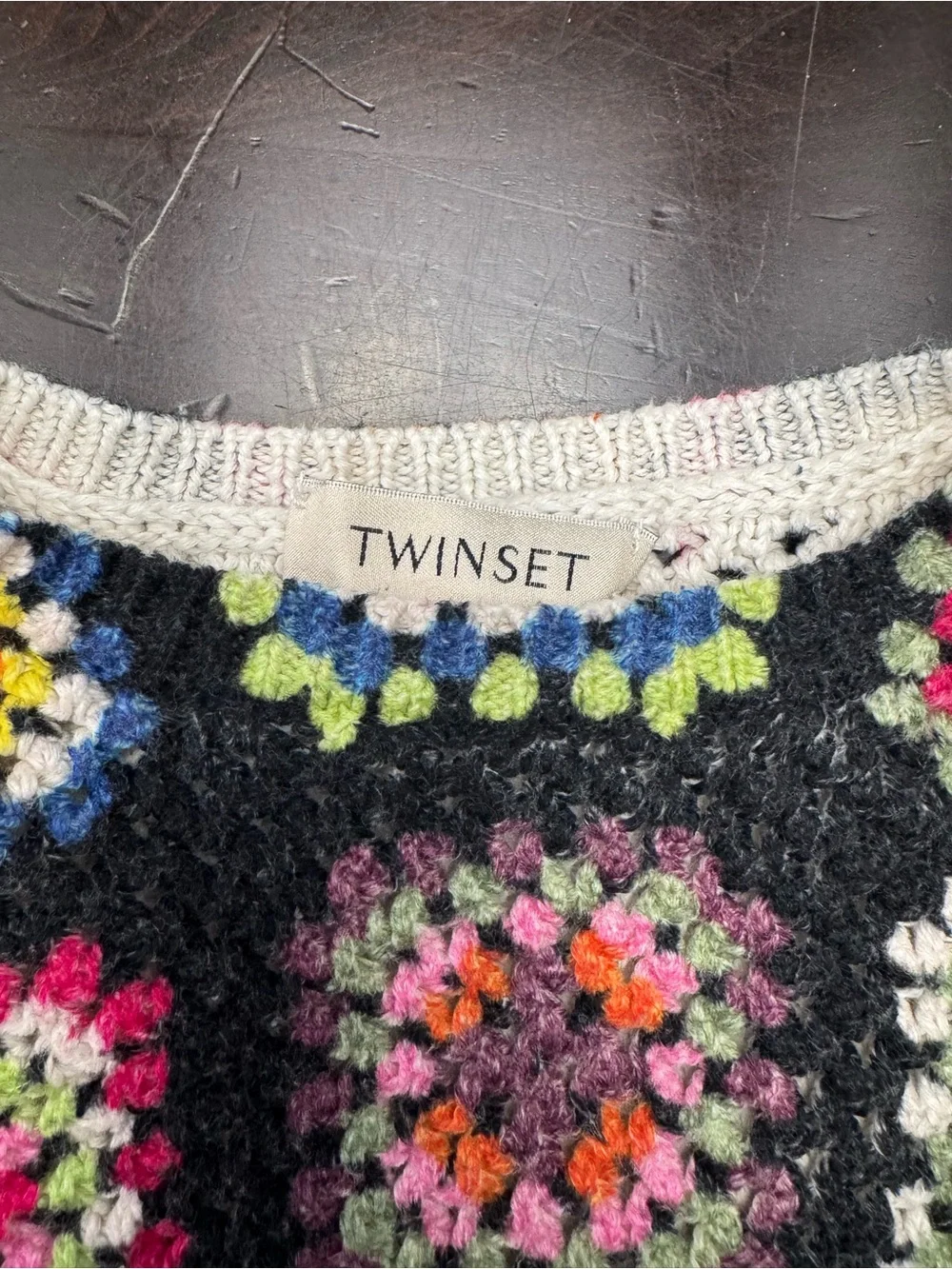 TWINSET Girls Size 8A Crochet Granny Square Fringe Sweater